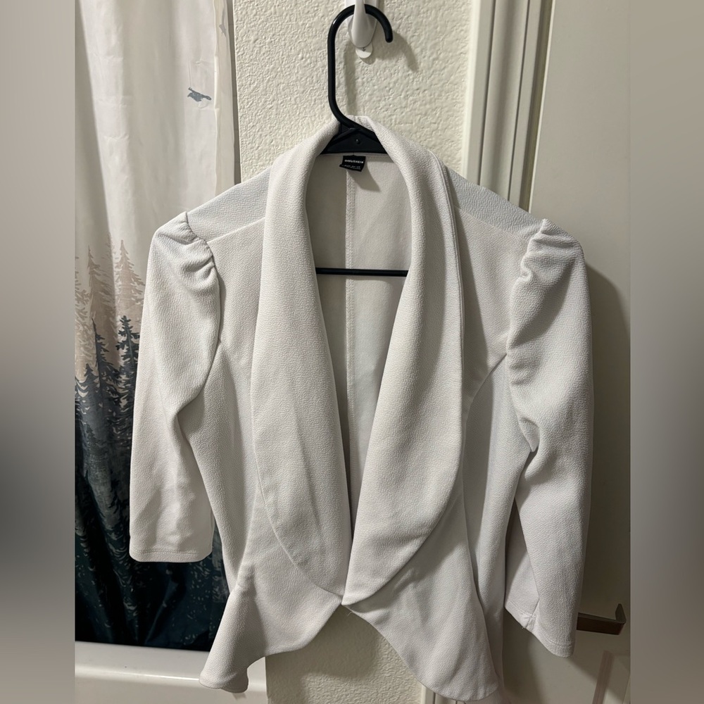SHEIN White Textured Open-Front Draped Blazer